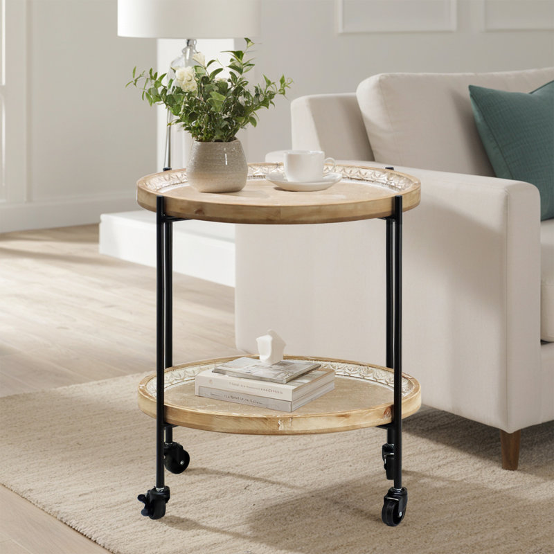 2-Tier Rolling Side Table with Wheels