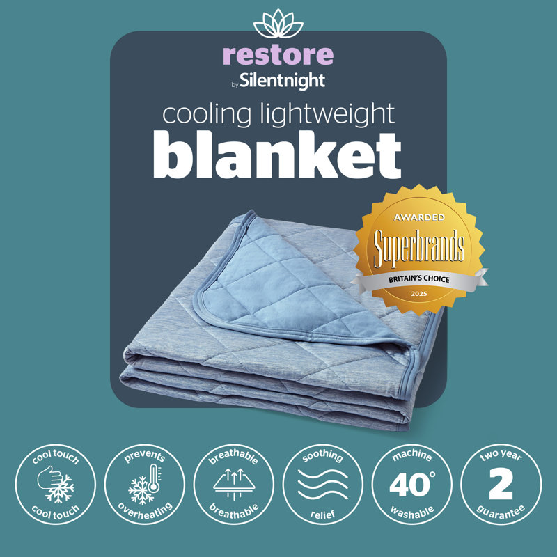 Silentnight Restore Lightweight Cooling Throw, Blue, 178cm L x 152cm W 