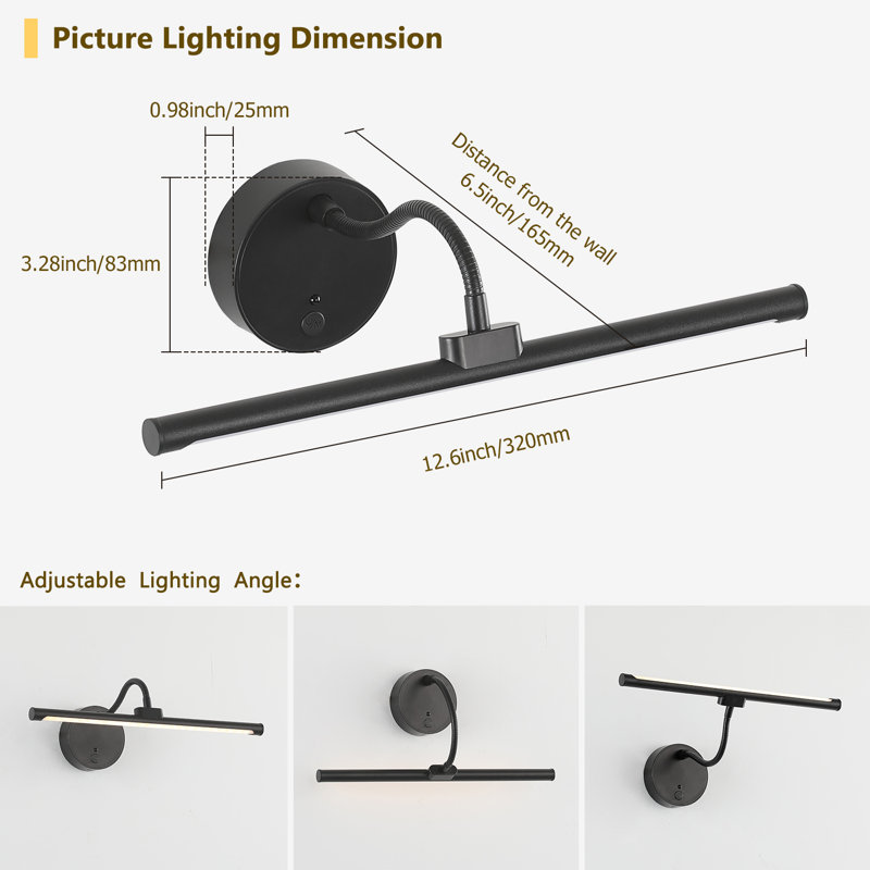 Lampe DEL 12,6 "à intensité variable avec 3 températures de couleur (3000K / 4000K / 5500K), Noir mat