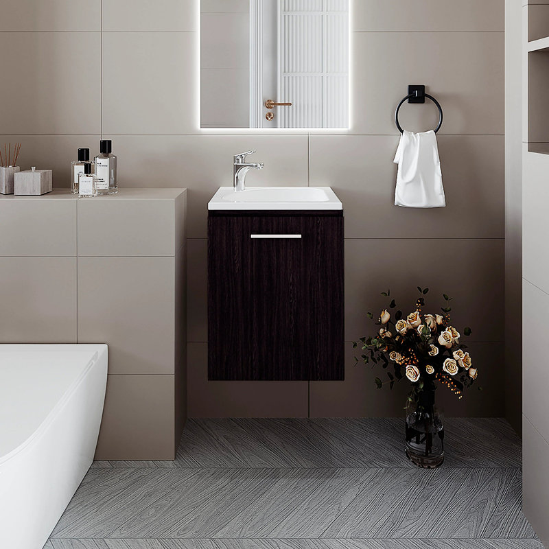 Meuble-lavabo de salle de bain avec lavabo intégré, Brun