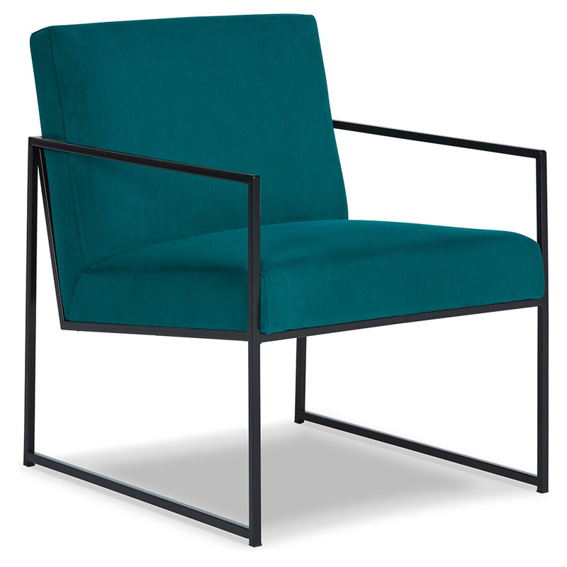 Teal Velvet and Black Metal Contemporary Accent Chair