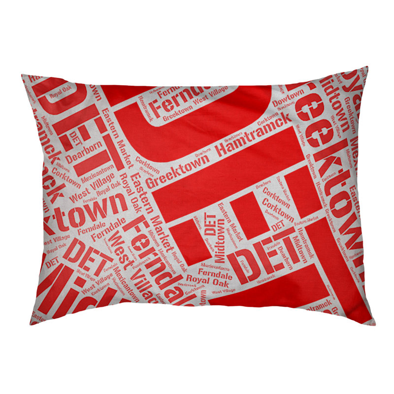 Coussin de chien « districts », Rouge, Très grand (H 17 po x l 50 po x P 40 po), Détroit
