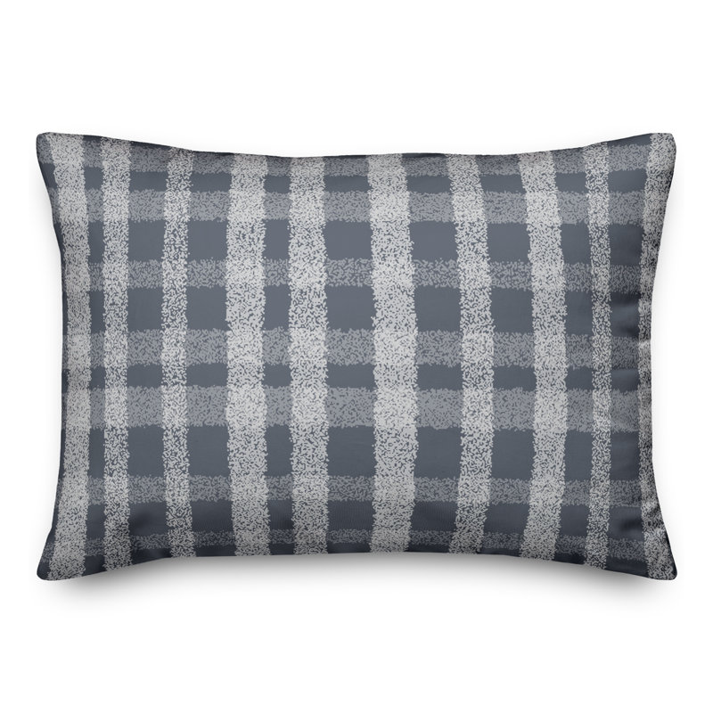 Plaid Outdoor Reversible Throw Pillow, Ardoise, H 18 po x l 25 po