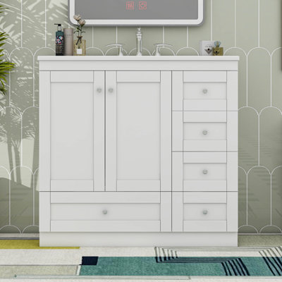 Armoire de salle de bain sur pieds 36 po avec lavabo en céramique 36 po style Shaker