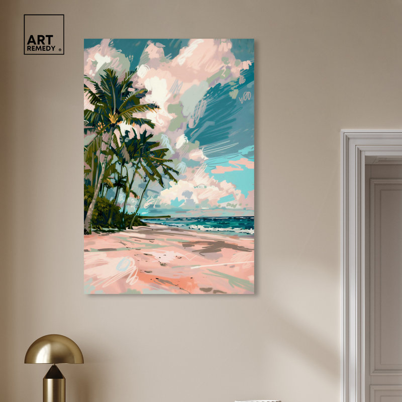 Art Remedy, paumes sous le soleil, cadre côtier coloré 57714, Toile tendue, H 45 po x l 30 po