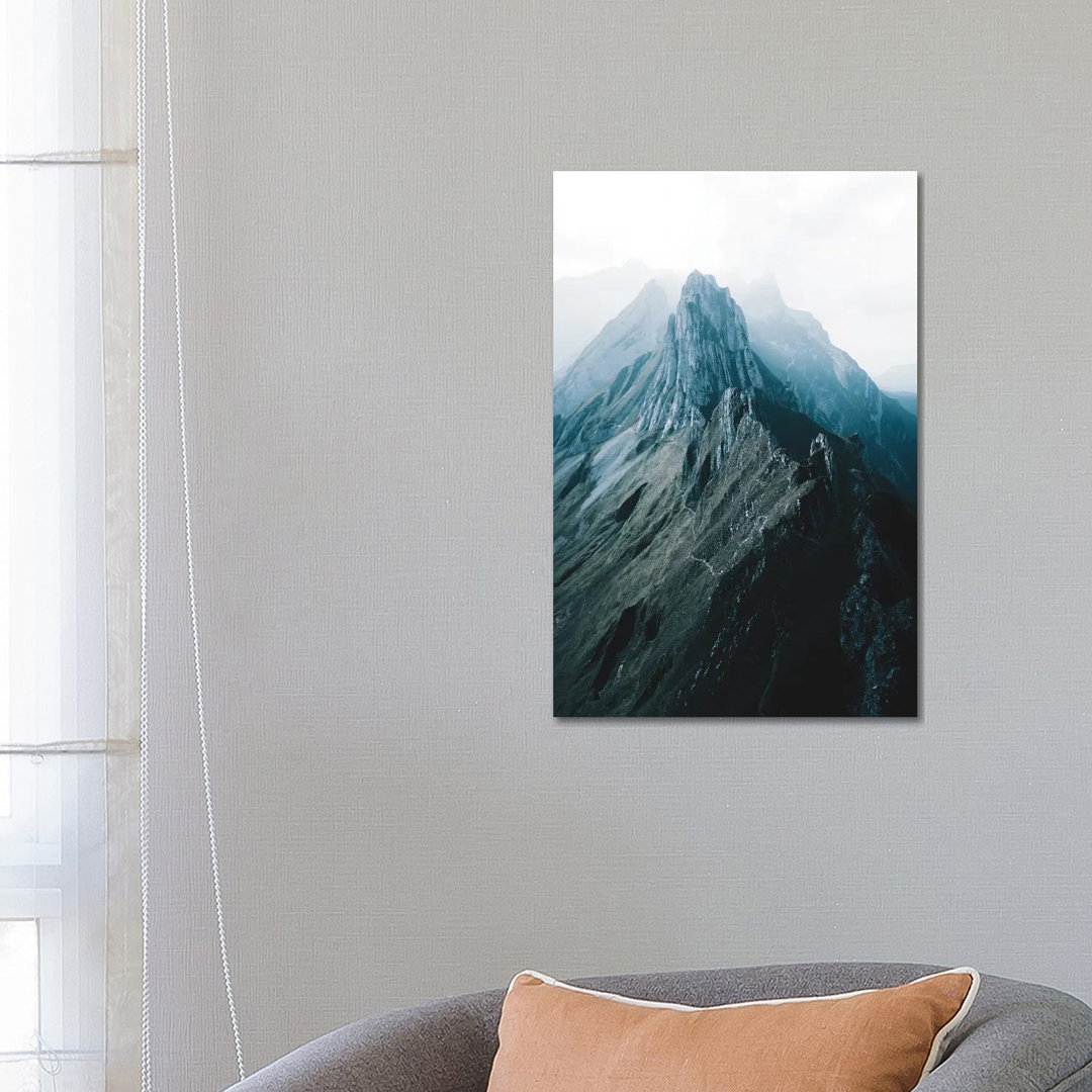 Swiss Mountain Peaks In Appenzell On A Hazy Day von Michael Schauer - No Frame Gallery-Wrapped Canvas Giclée on Canvas