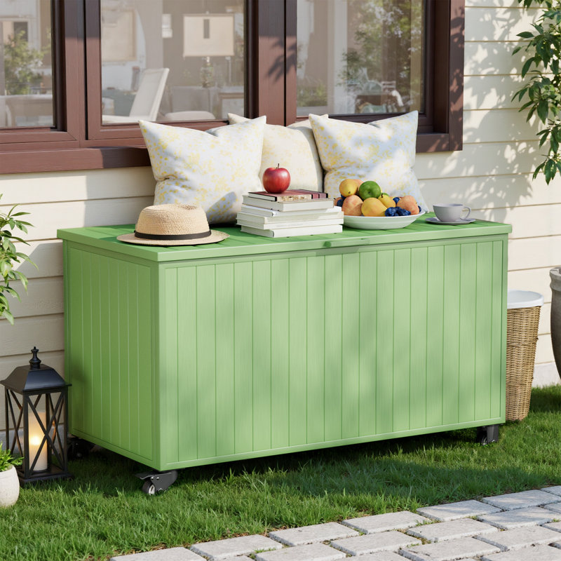 150 Gallon Storage Box All-Weather Outdoor Deck Box with Wheels, Green, 150 Gallon