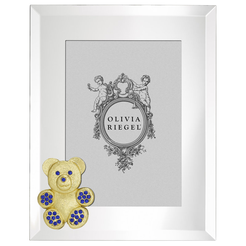 Gold Teddy Bear with Light Rose Crystals 5" x 7" Frame, Sapphire