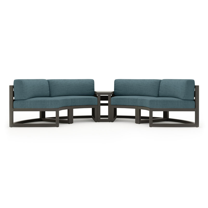 Bergeron Outdoor Curved Patio Sectional with Sunbrella Cushions, Cast Lagoon Sunbrella® Plainweave, Slate