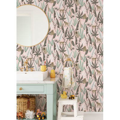 Rouleau de papier peint Burhardt Kiki Monkeys L 33 pi x l 20,9 po