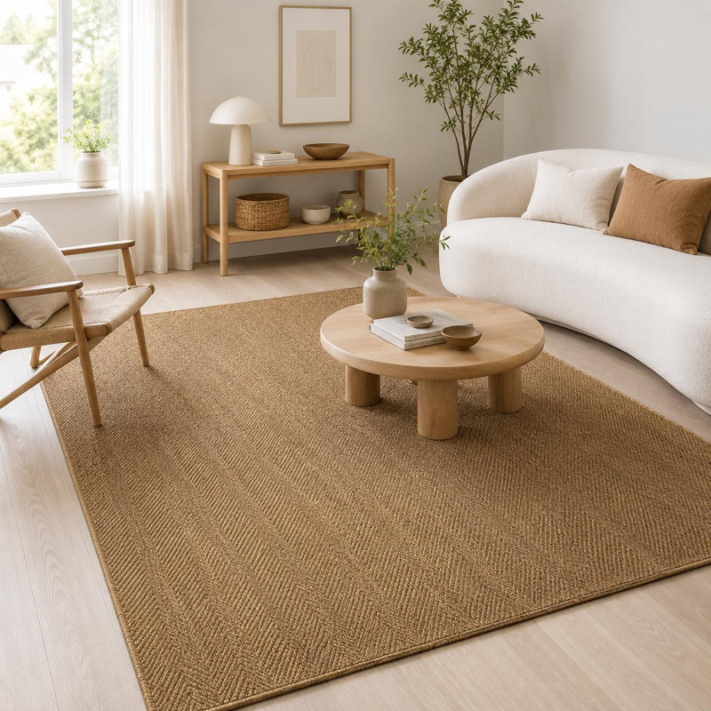 Tapis d'appoint en polypropylène tissé à plat texturé brun, motif, Accent — 3'3" x 4'11"