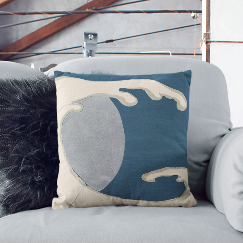 Waves and Sun Scatter Cushion, 55cm H x 55cm W x 20cm D, Black