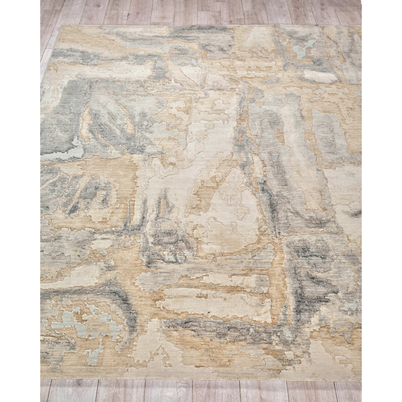 Infinity Power Loomed Wool/Nylon Abstract Area Rug in Silver/Gray/Brown/Beige, Rectangle 4' x 6'
