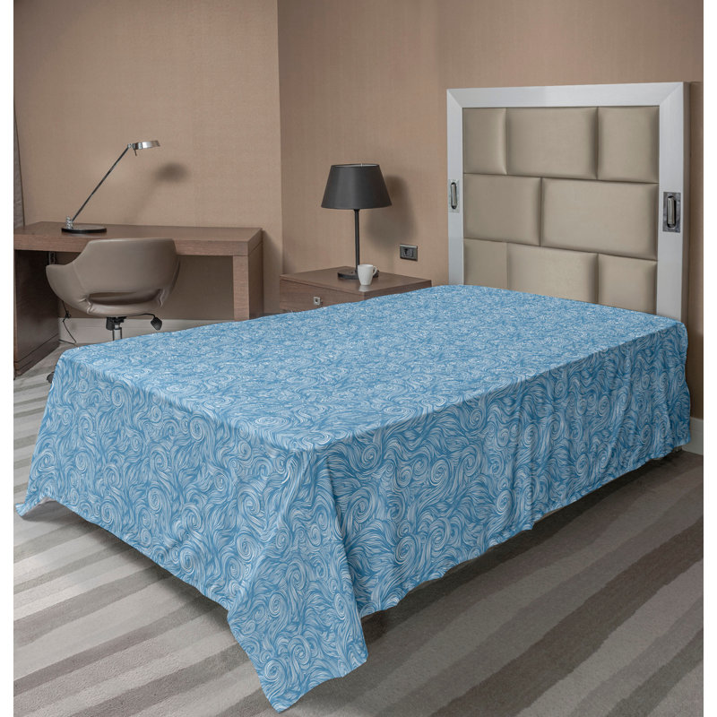 Drap plat moderne de style bohème Ambesonne, Drap plat pour lit simple TG, Bleu mer / blanc / motif abstrait gris