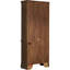 Bibliothèque de couleur chêne bruni, armoire à deux portes, cinq niveaux de tablettes avec trois tablettes réglables, gestion des câbles pour une solution de rangement intérieure bien rangée, des tablettes horizontales,