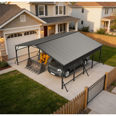 20 x 20 Feet Heavy Duty Galvanized Steel Carport Shelter, Triangle Reinforced Frame with UV Resistant Waterproof Roof, Spacious Outdoor Canopy for Car SUV Boat and Tractor Storage