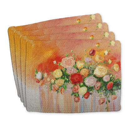 Braided Polyester Placemats Set of 4 - Multicolor Floral Decor