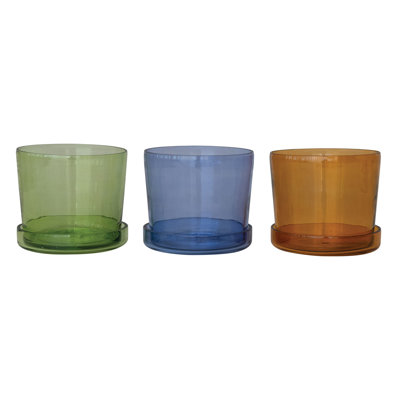 Hand-Blown Glass Planter With Drainage Hole And Saucer