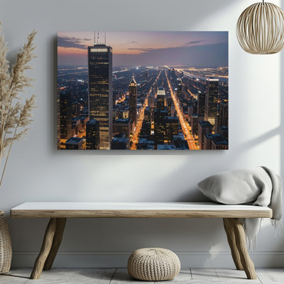 Wall Art Dusk City Glow Modern Skyline With Golden Lights Canvas Ready To Hang Gallery Wrapped Home Decor Modern Design Premium Quality