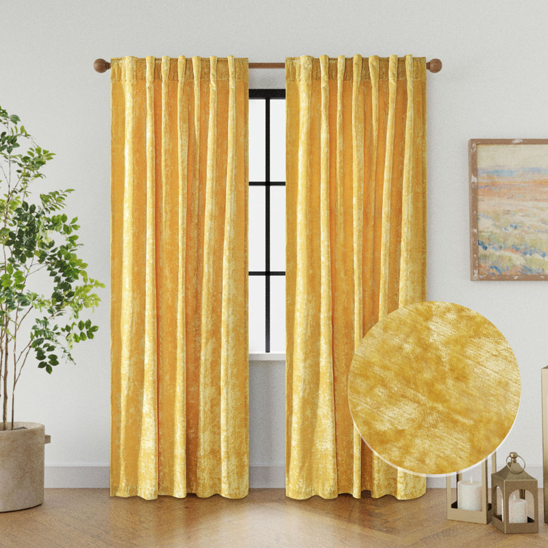 Eliava Textured Velvet Room Darkening Single Curtain Panel, 52" W x 108" L, Cream
