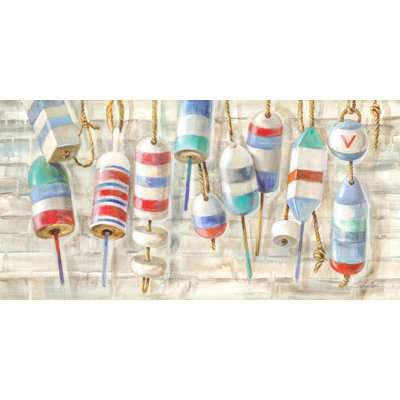 Bouées suspendues, bouées de bateau, pare-chocs de bateau, nautique, pêche, coloré, sur panneau de bois, rouge, bleu, vert, brun clair, crème, cordes, bleu sarcelle