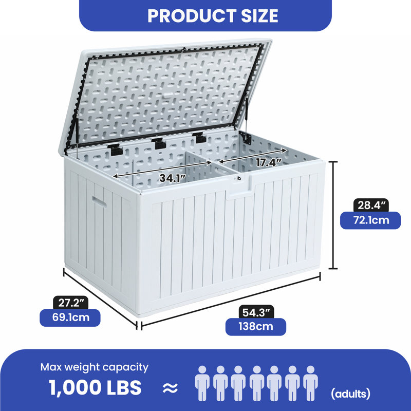 Edrosie Inc 54.3'' W 150 Gallons Water Resistant Resin Lockable Deck Box, White