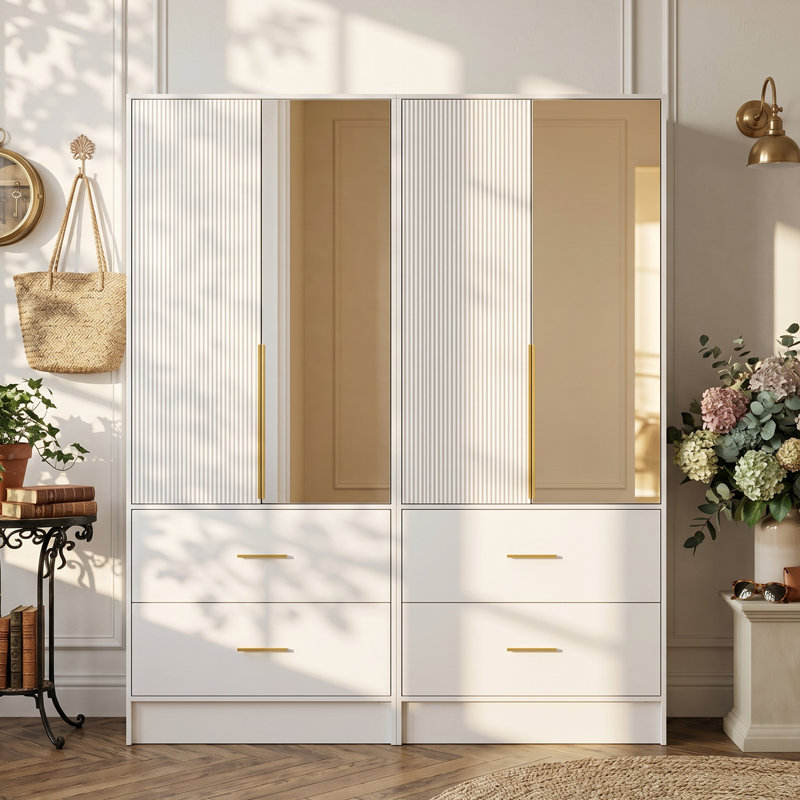 Ensemble de garde-robe à miroir avec tiroirs