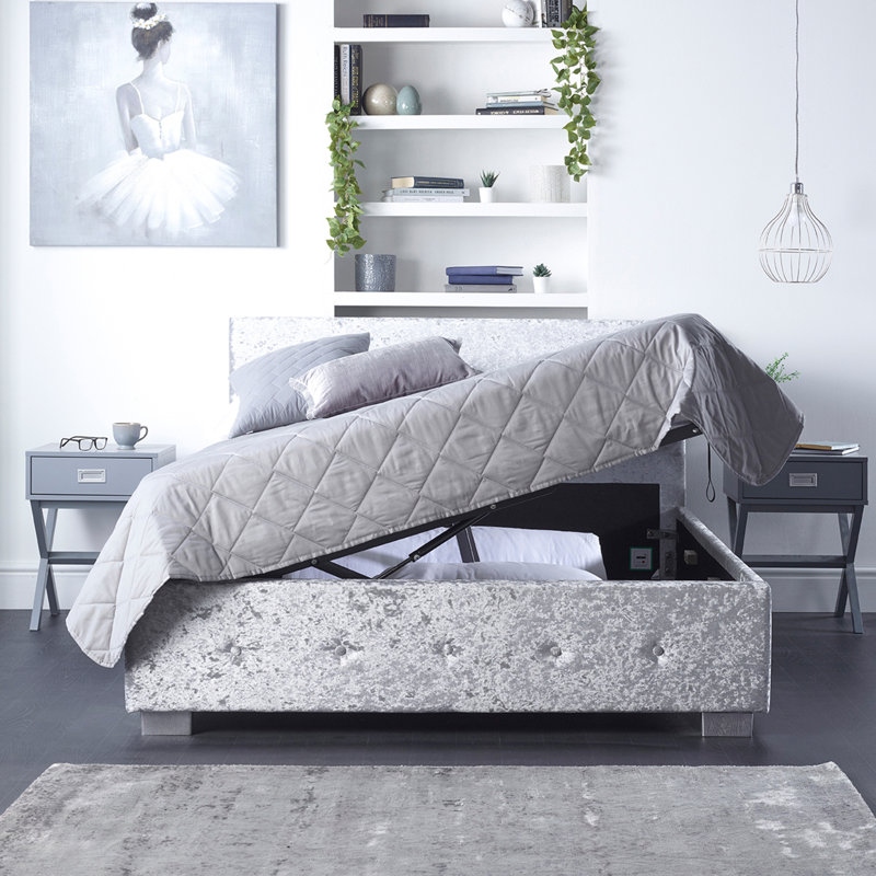 Lovington Upholstered Ottoman Storage Bed, Super King (6'), Silver