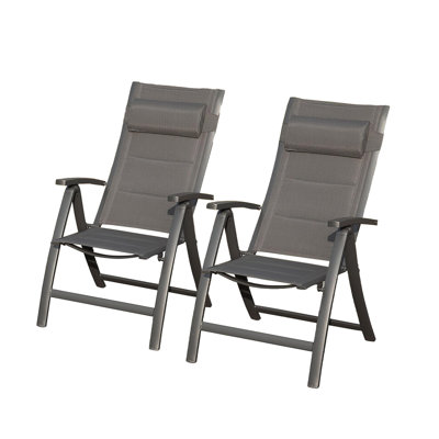 Ensemble de 2 chaises de patio pliantes réglables avec appui-tête rembourré - sièges d'extérieur en aluminium robustes