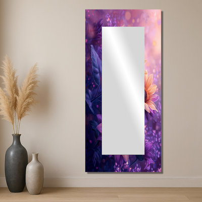 Mauve, crépuscule, teintes de coucher de soleil, champ de tournesols II - art mural miroir floral - imprimé sur métal