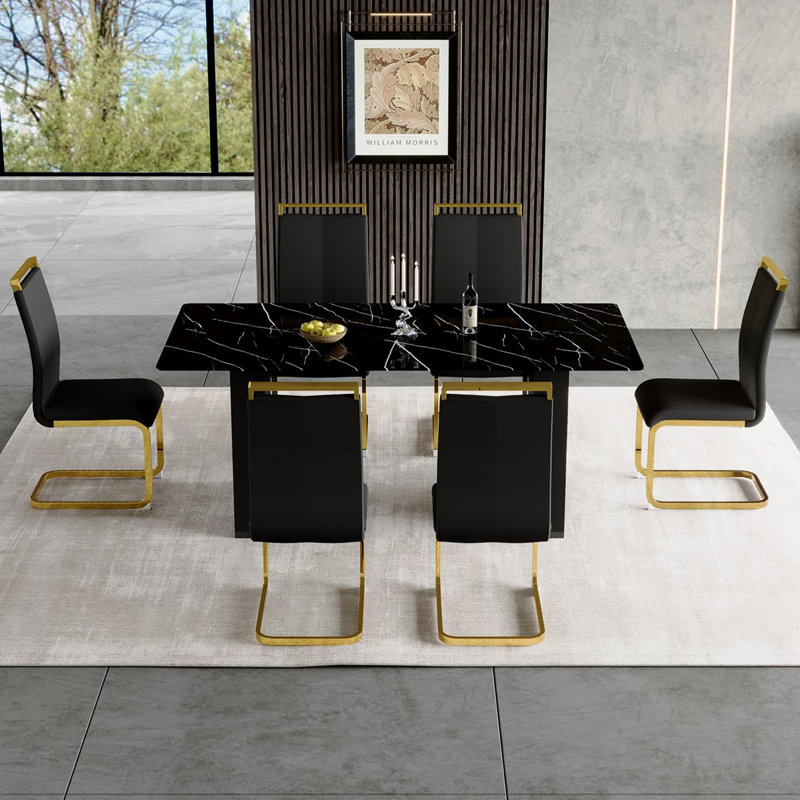 Ensemble de salle à manger 7 pièces Reginald, 7 pièces : table, 6 chaises, Black