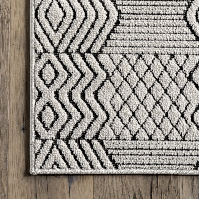Tapis gris à motif géométrique Achilleas, Rectangle 6 pi 7 po x 9 pi