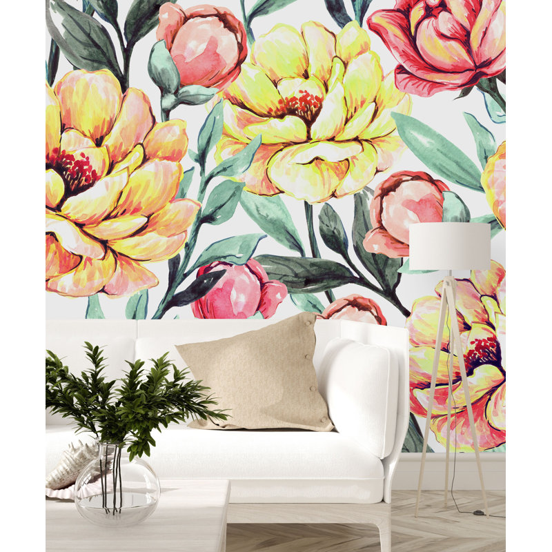 Floral Wall Mural, 125" W x 10.42" L