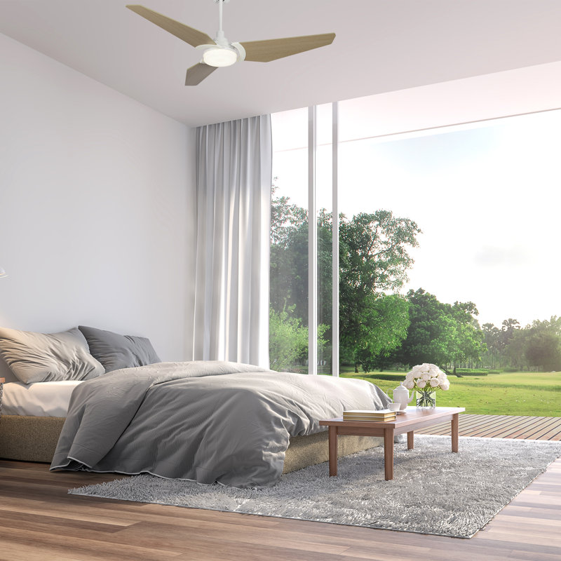 Ventilateur de plafond intelligent à 3 pales avec DEL, télécommande et ensemble d'éclairage inclus, 56 po, Blanc