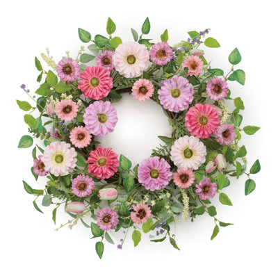 Zinnia and Tulip Floral Wreath 26 Inch