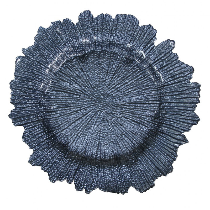 Glass Solid Colour Round, Navy Blue