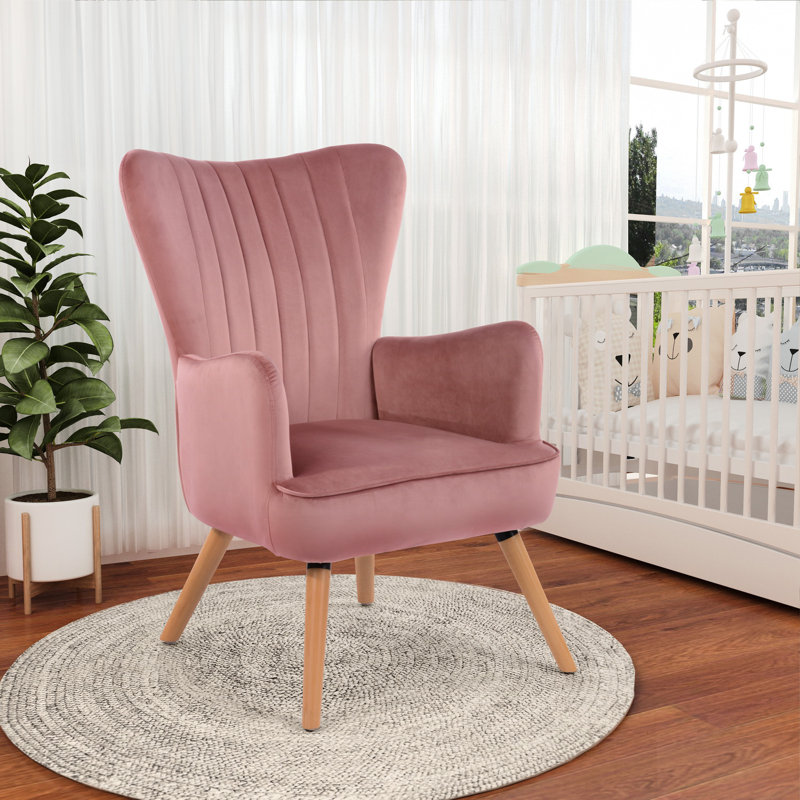 Coleman Velvet Armchair, Rose, Light Wooden