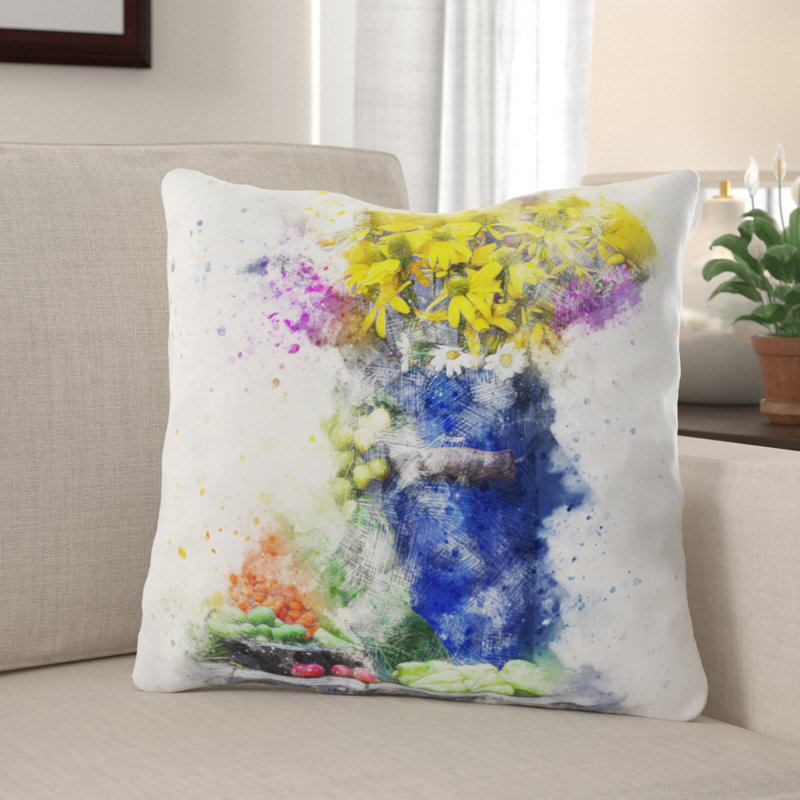 Coussin décoratif fleurs Eastep, Microsuède, Intérieur