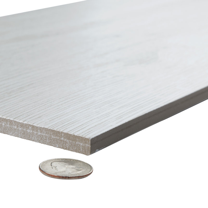 Llama 9" x 36" Porcelain Wood Look Wall and Floor Tile, White
