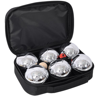 Jeu de boules, 23 cm (L) x 16 cm (P) x 8 cm (H), acier, 6 pièces, noir, ensemble de bocce d'extérieur avec étui de transport