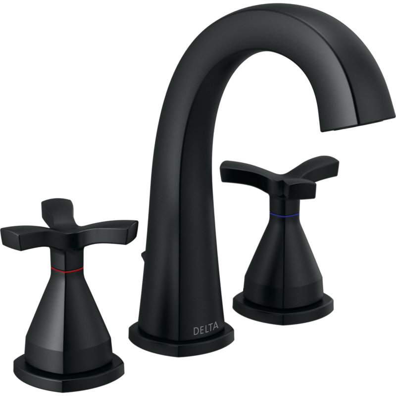 Robinet de salle de bain à large entraxe avec bonde Stryke et technologie d'étanchéité DIAMOND ™, Noir mat, Poignées croix