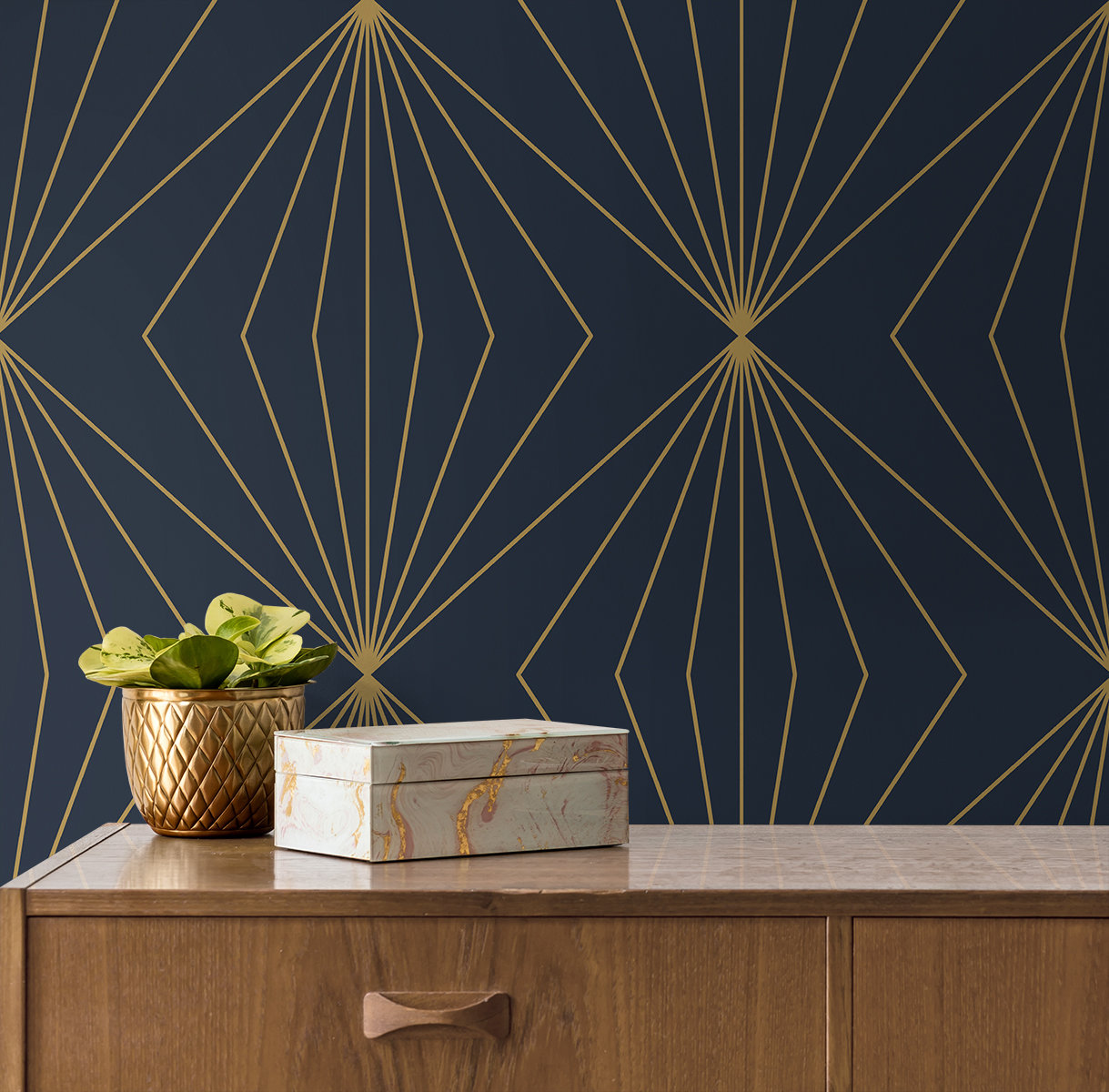 Mercer41 Designs Dark Blue & Metallic Gold Gem Geometric Prepasted ...