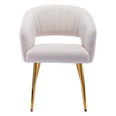 Velvet Desk Chair no Wheels, Home Office Swivel Armchair with Gold Base, Back Incline Adjustable for Vanity Make-up by Mercer41