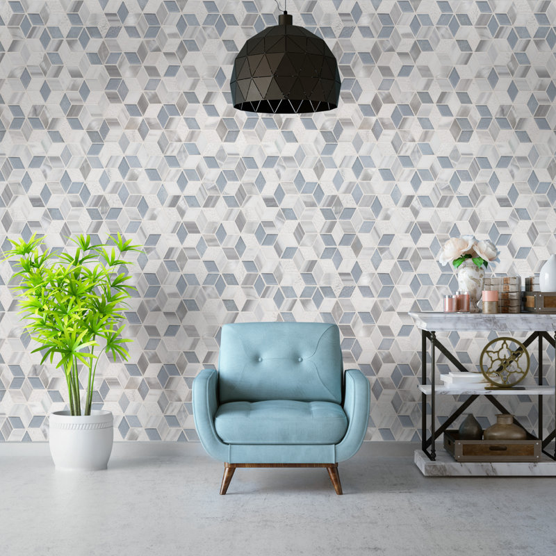 Alessio Cube 12 in. x 13 in. Glass, Stone and Metal Blend Mosaic Wall Tile