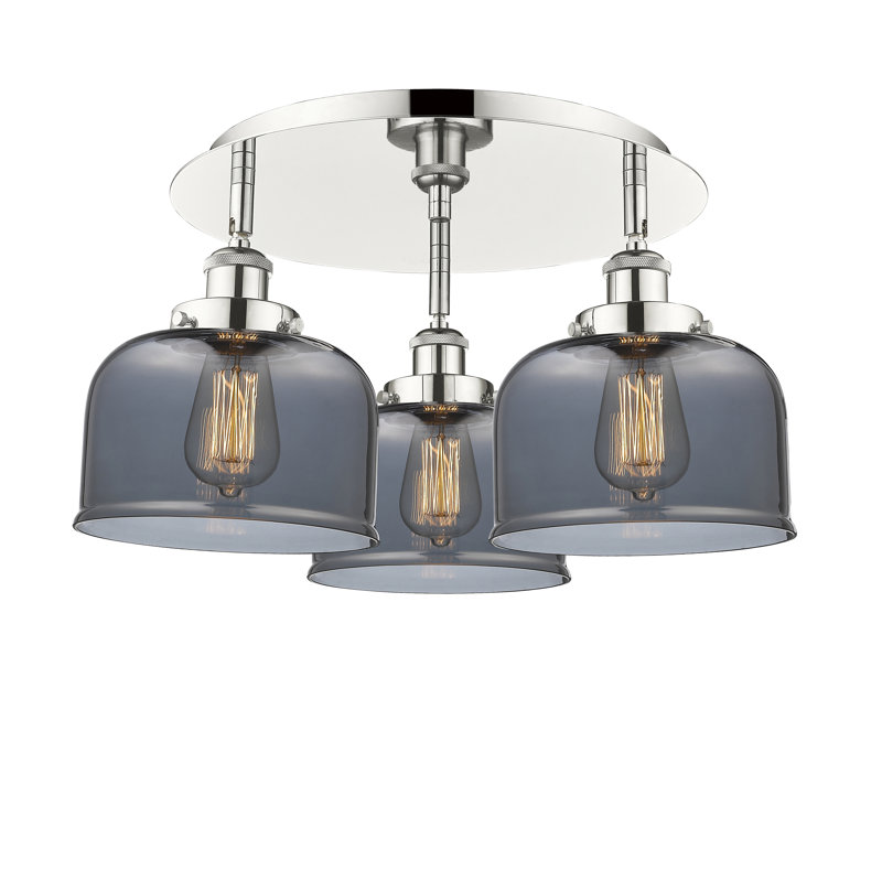 Plafonnier Bell, Plaqué couleur fumée, Nickel poli