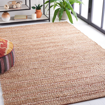 Iffath Natural Fiber Flat Weave Jute/Cotton Geometric Rug in Rust/Natural