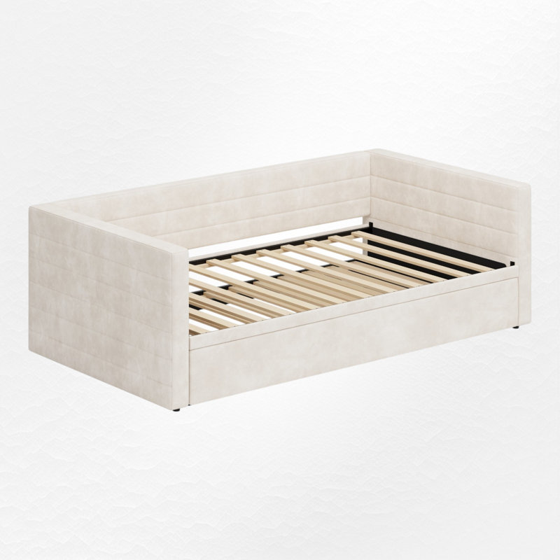 Lit de jour rembourré extensible avec couchette, Beige