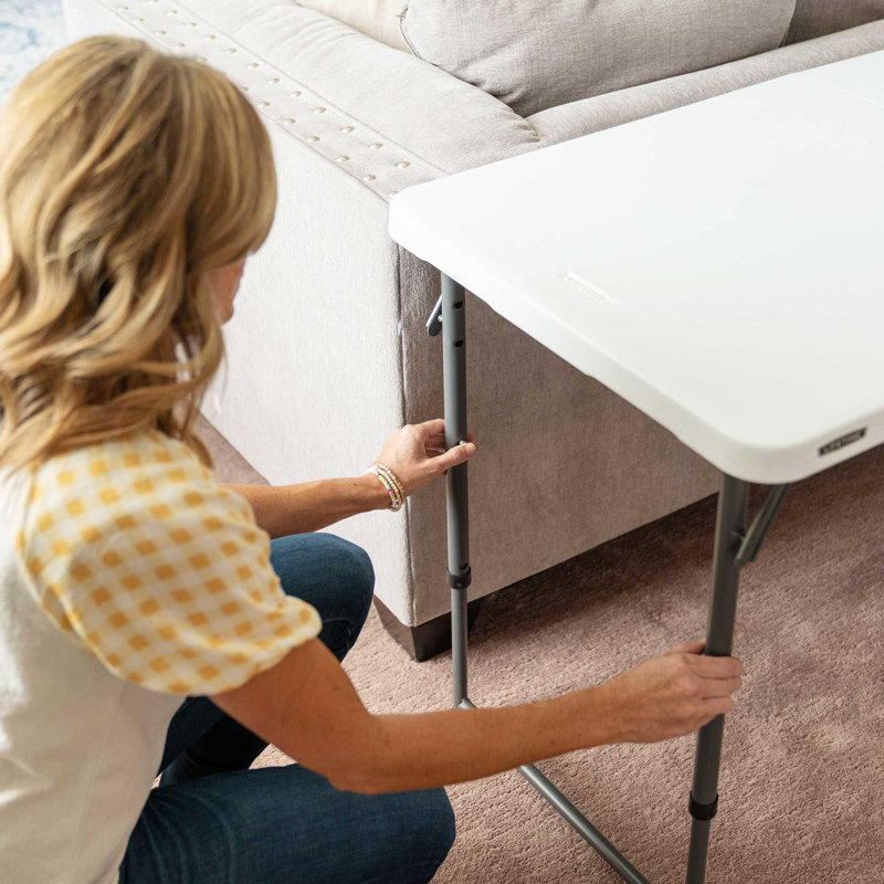Gray Adjustable Height Indoor/Outdoor Folding Table with Powder-Coated Steel Frame