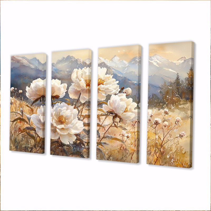 Art mural - pivoines, art mural traditionnel, H 28 po x l 48 po, 4
