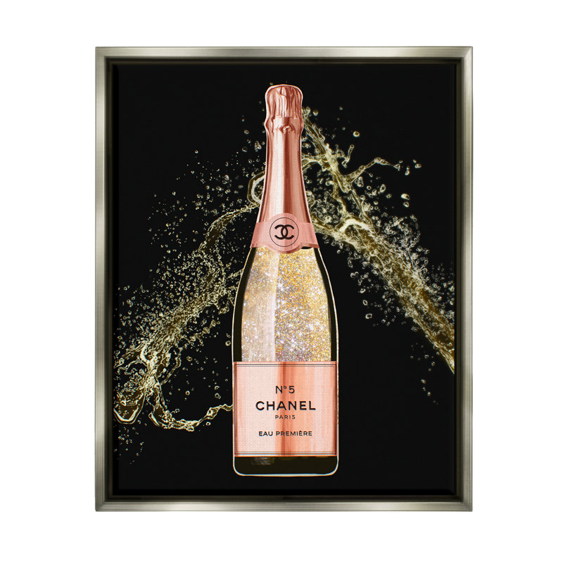 «Glam Fashion Champagne Bottle Splash» par Ziwei Li - cadre flottant, impression sur toile, H 21 po x l 17 po x P 1,7 po